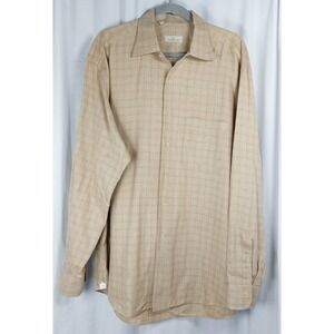 Ermenegildo Zegna Shirt Men 43/17 Tan Windowpane Plaid Office Quiet Luxury Spain
